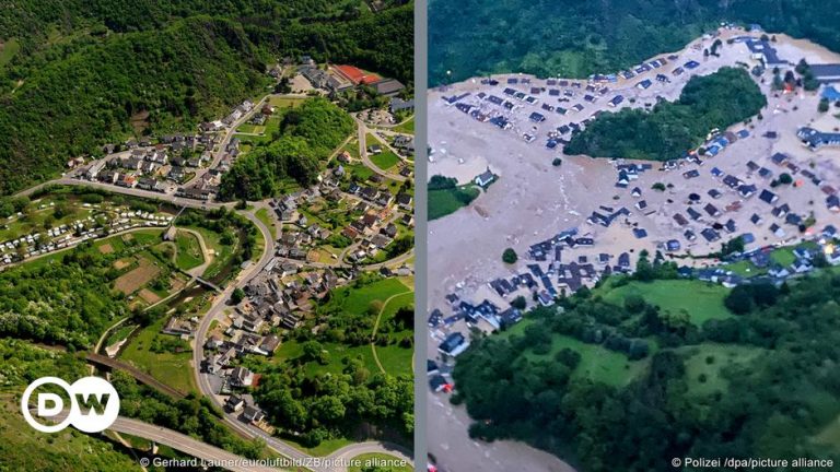 Photo sebelum dan sesudah banjir bandang. Sumber: DW.com